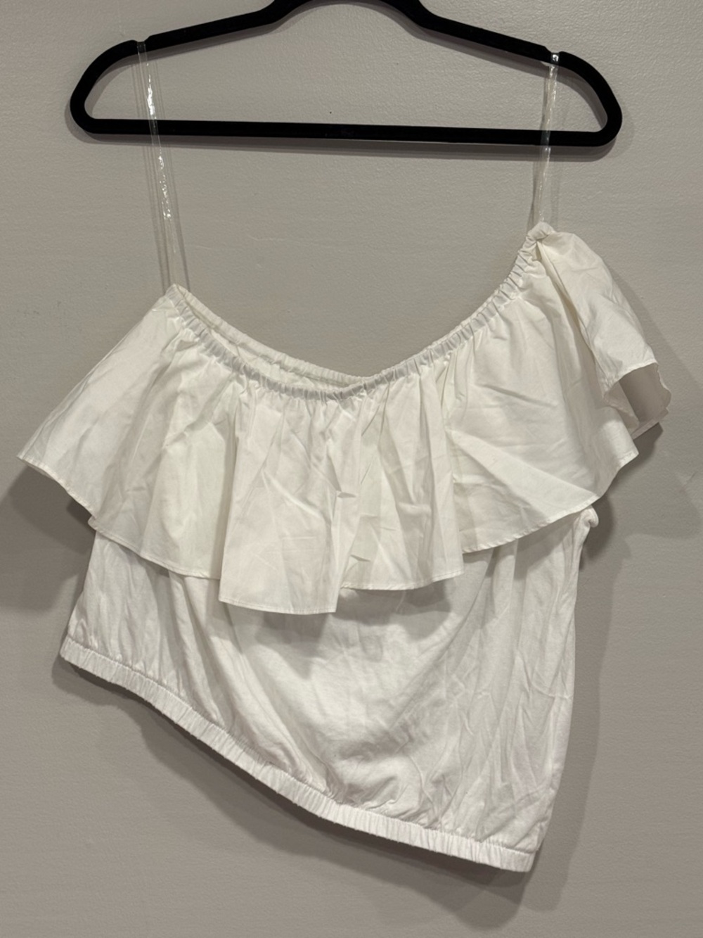 A New Day Women's Asymmetrical One Shoulder Ruffle White Top Women's Medium